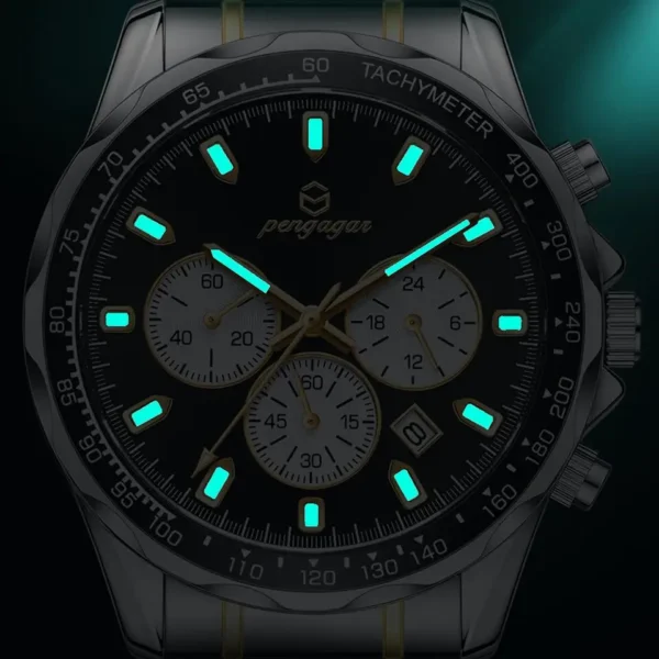 PENGAGAR Men's Watches Classic Multifunctional Chronograph Original Quartz Wristwatch Sports Stainless Steel Waterproof reloj - Image 3