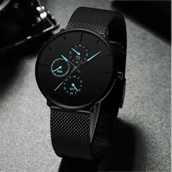 2024 Mens Luxury Watches for Men Business Casual Ultra Thin Clock Male Stainless Steel Mesh Belt Quartz Watch relogio masculino - Image 3