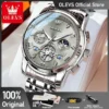 OLEVS Men's Watches Classic Multifunctional Fltwheel Chronograph Original Quartz Wristwatch Moon Phase 24 Hour Waterproof reloj