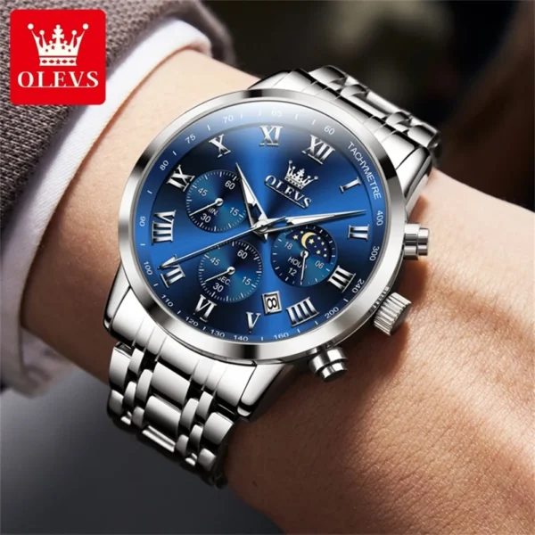 OLEVS 5529 Luxury Quartz Watch For Men Roman Scale Moon Phase Chronograph Man Watches Waterproof Luminous Calendar Wrist Watch - Image 3
