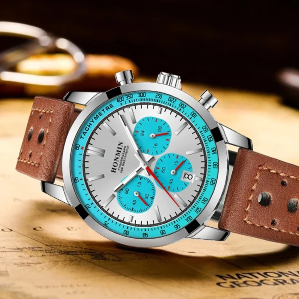 HONMIN Man Luxury Watch High Quality Waterproof Chronograph Luminous Men's Wristwatch Leather Men Quartz Watches Casual Clock - Image 4