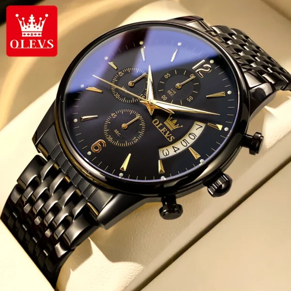 OLEVS Men's Watches Classics Three Small Dial Original Quartz Watch for Man Waterproof Stainless Luminous Date Fashion Trend - Image 3