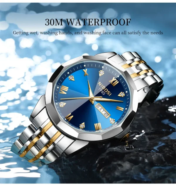 NIBOSI Luxury Watch for Man Rhombus Mirror Mens Watches Automatic Date Week Waterproof Luminous Wristwatch Relogio Masculino - Image 4