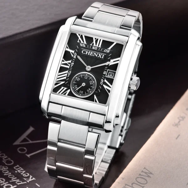 Luxury Top Brand Square Mens Wristwatches Unique Design Rose Gold Calendar Stop Watch Genuine Leather Quartz Business Male Clock - Image 6
