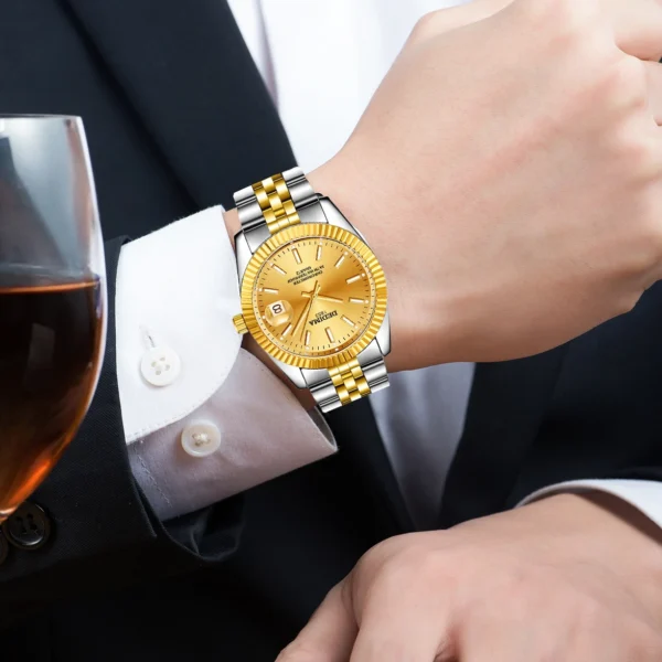 Luxury Gold Quartz Watch Waterproof Men's Watch 38mm Stainless Steel Automatic Date Luminous Hand Relogio Masculino - Image 5