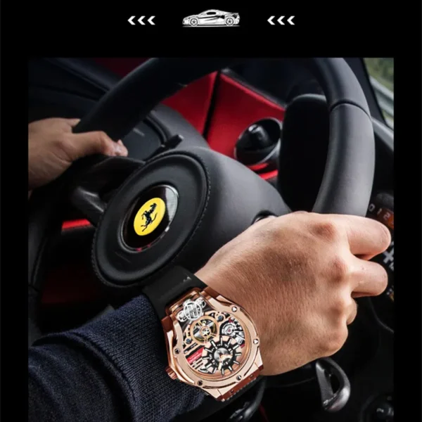 HANBORO Car Design Mechanic Watch Luxury Men Watches Mechanical Wristwatches Earth Skeleton Flywheel Watch Orologio Uomo - Image 6