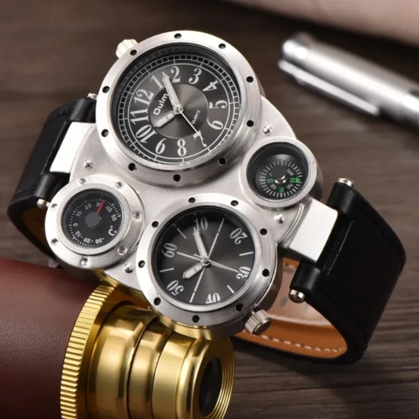 Men Chic Dual Movement Quartz Sport Watch Creative Dials Digital Bracelet Watches Waterproof Outdoor Thermometer Compass Clock - Image 3