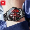 OLEVS 9937 Quartz Watch for Men 3D Hollow Wheel Rotary Dial Luminous Black Stainless Steel Top Brand Fashion Sports Wristwatches - Image 3