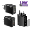 USB C Charger Fast Charging Type C 3 PD + 2 USB QC3.0 Mobile Phone Adapter 120W For iPhone Xiaomi Samsung ipad Realme Tablet