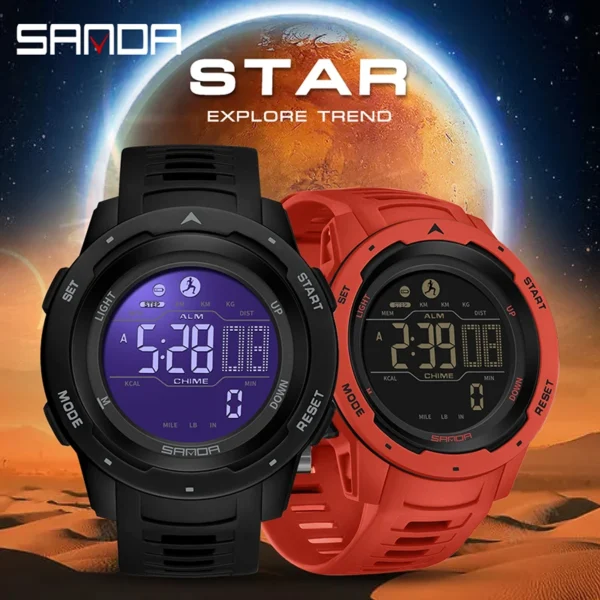 SANDA Fashion Outdoor Sport Watch for Man Luxury Calorie Step Countdown Original Electronic Wristwatches Luminous New Clock - Image 4