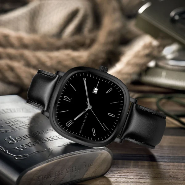 2024 New Men's Watch Fashion Square Business Style Black Clock Original Quartz Movement 40mm Casual Leather Watches reloj hombre - Image 2