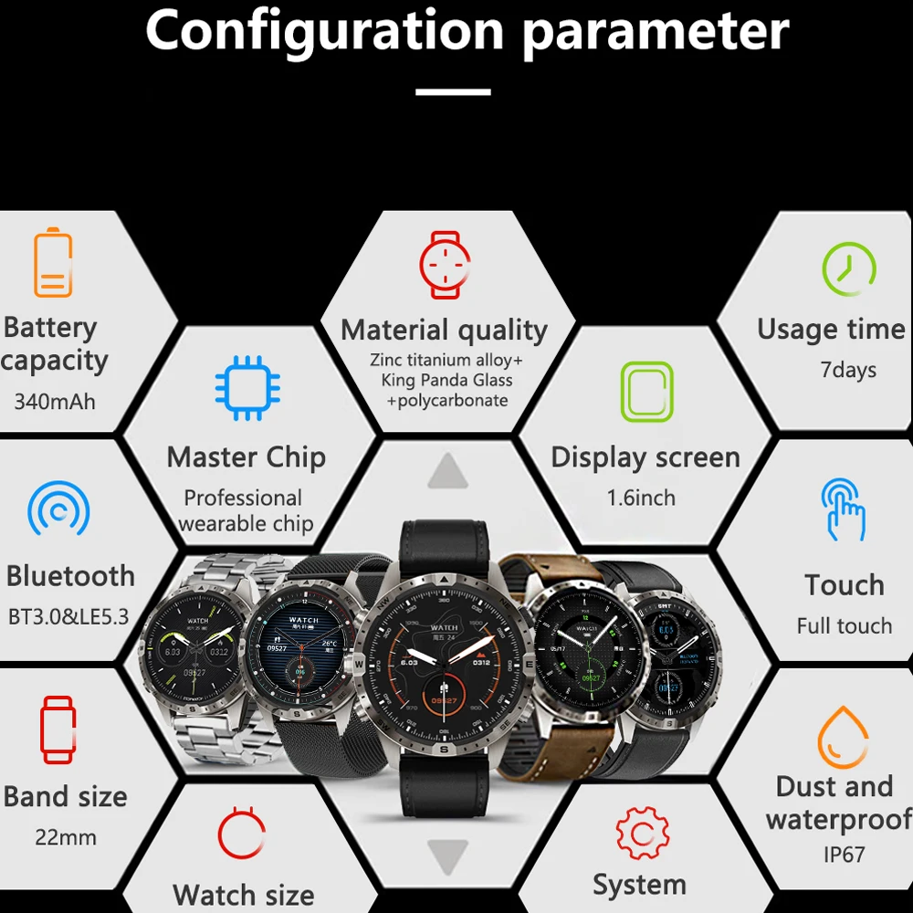Outdoors Compass Smart Watch Men GPS Tracker 5keys 1.6 Inch AMOLED 360*360 HD Screen Bluetooth Call SmartWatch For Android IOS - Image 6