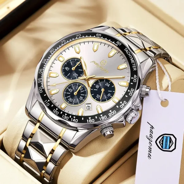 PENGAGAR Men's Watches Classic Multifunctional Chronograph Original Quartz Wristwatch Sports Stainless Steel Waterproof reloj - Image 6