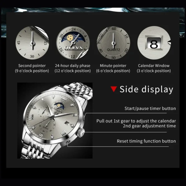 OLEVS 2925 Mens Watch Original Brand Quartz Wristwatch Waterproof Luminous Watches For Men Automatic DateThree Small Dial Reloj - Image 4