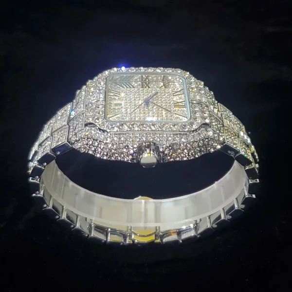 Luxury Diamond Watch for Men Hip Hop Style Bling Bling Iced Out Wristwatch Fashion Square Stainless Steel Waterproof Clock 2024 - Image 4