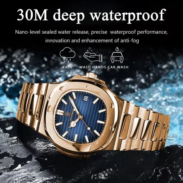 POEDAGAR Man Wristwatch Business Luxury Square Men Quartz Watch Waterproof Luminous Date Stainless Steel Men's Watches Clock+box - Image 3
