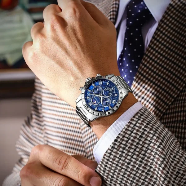 POEDAGAR Top Luxury Man Wristwatch Waterproof Luminous Chronograph Men's Quartz Watch Stainless Steel Casual Sports Men Watches - Image 6