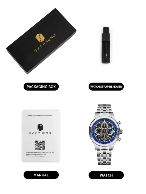 SAPPHEROFashion Men's Watch 50M Waterproof Clock Date Chronograph Mechanical Style Quartz Watch For Men 2024 New Gift Wristwatch - Image 6