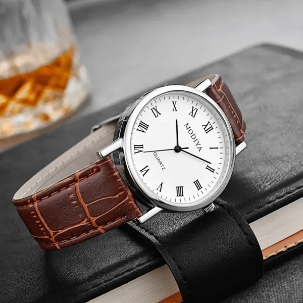 Men's Business Wrist Watch Luxury Leather Strap Analog Watches Ultra Thin Quartz Wristwatch Clock Men Women Casual Simple Watch - Image 5