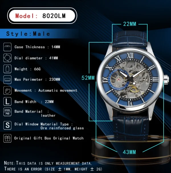 LONGLUX automatic watch rome wholesale mechanical wristwatches waterproof hollow leather mens watch men gift - Image 4