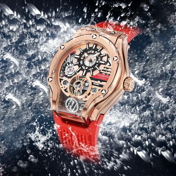 HANBORO Car Design Mechanic Watch Luxury Men Watches Mechanical Wristwatches Earth Skeleton Flywheel Watch Orologio Uomo - Image 3