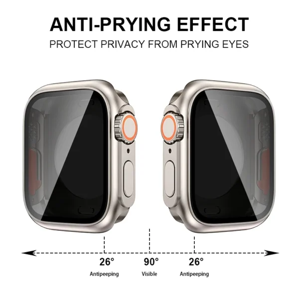 Privacy Tempered Glass+Waterproof Cover For Apple Watch Case 45mm 44mm 41mm 40mm Screen Protector for iwatch serie 9 8 7 6 SE 5 - Image 2