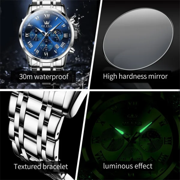 OLEVS 5529 Luxury Quartz Watch For Men Roman Scale Moon Phase Chronograph Man Watches Waterproof Luminous Calendar Wrist Watch - Image 6
