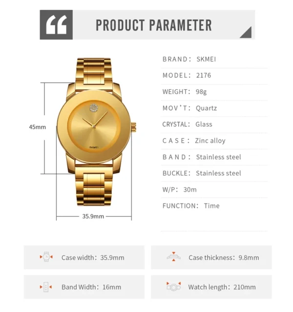 SKMEI Fashion Quartz Watch Mens Luxury Stainless Steel Strap Male Wristwatches Waterproof Time Clcok reloj hombre - Image 6