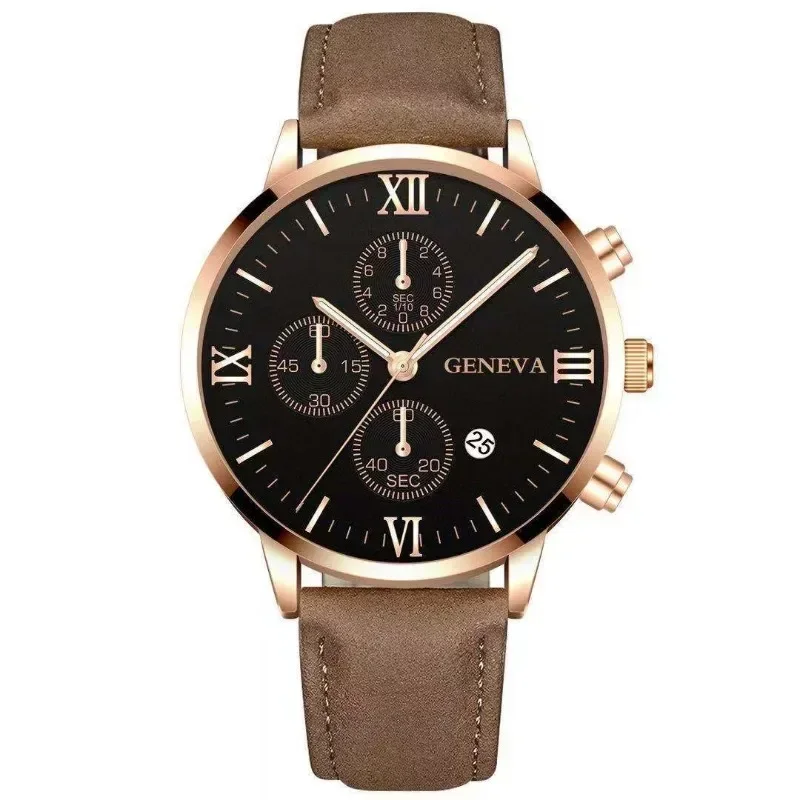 New Geneva Leisure Business Men's Watch Fashion Three Eyes Military Quartz Watches Leather Strap Waterproof Gentleman Wristwatch - Image 5