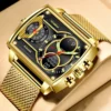 LIGE Top Brand Luxury Men Watch FOXBOX Fashion Square Watch Men Casual Sports Waterproof Double Display Watch Relogio Masculino