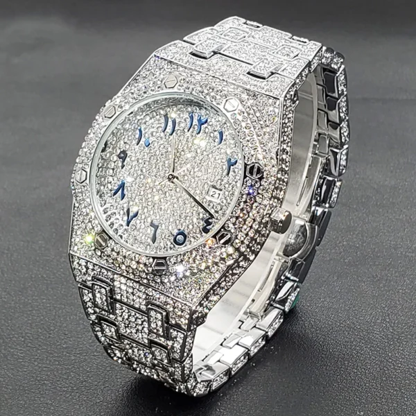Luxury Diamond Watch for Men Fashion Silver Stainless Steel Hip Hop Bling Watches High Quality Iced Out Waterproof Clock Gift - Image 2