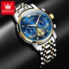 OLEVS 2856 Quartz Watch for Men Flywheel Skeleton Chronograph Moon Phase Multifunctional Stainless steel Men's Wristwatches - Image 2
