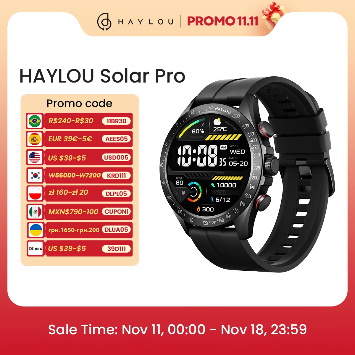 HAYLOU Solar Pro Smart Watch 1.43"AMOLED Display Bluetooth Phone Call & Voice Assistant Mulitary-grade Toughness Watch