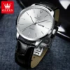 OLEVS Fashion Business Brand Original Men Watches Leather Strap Trend Week Calendar Quartz Watch Luminous Waterproof 43mm Dial - Image 4