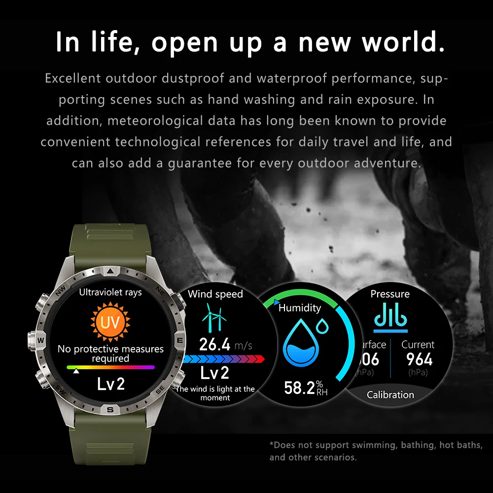 Outdoors Compass Smart Watch Men GPS Tracker 5keys 1.6 Inch AMOLED 360*360 HD Screen Bluetooth Call SmartWatch For Android IOS - Image 2