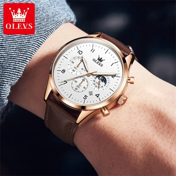 OLEVS 2882 Business Quartz Watch For Men Moon Phase Leather Men's Watches Waterproof Original Man Wristwatches reloj hombre - Image 4