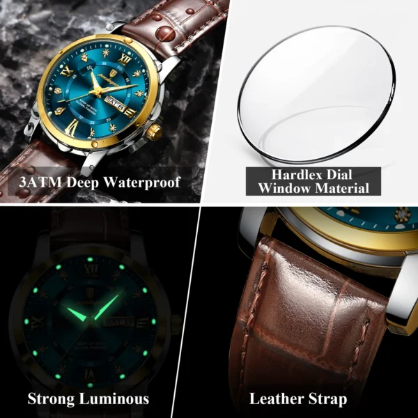 POEDAGAR Luxury Man Wristwatch Waterproof Luminous Date Week Leather Watch For Men Sports Quartz Men's Watches Male Clock Reloj - Image 4