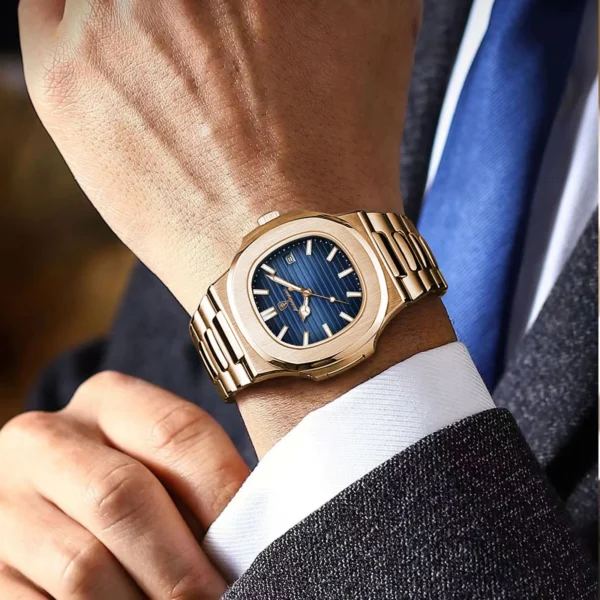 POEDAGAR Man Wristwatch Business Luxury Square Men Quartz Watch Waterproof Luminous Date Stainless Steel Men's Watches Clock+box - Image 5