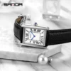 SANDA Men Women Quartz Watch Roman Numeral Square Stainless Steel Leather Wristwatch Casual Lovers Water Resistant Ladies Watch - Image 6