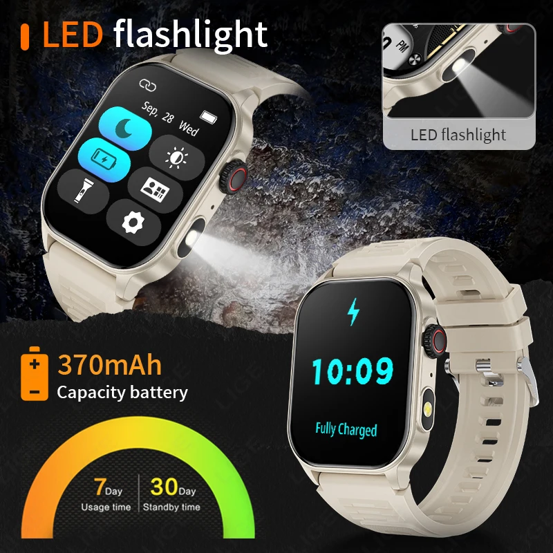 LIGE Health Smart Watch Sport Smart Watch Flashlight Heart Rate Waterproof Bluetooth Call For Huawei Xiaomi Smartwatch Men Watch - Image 4