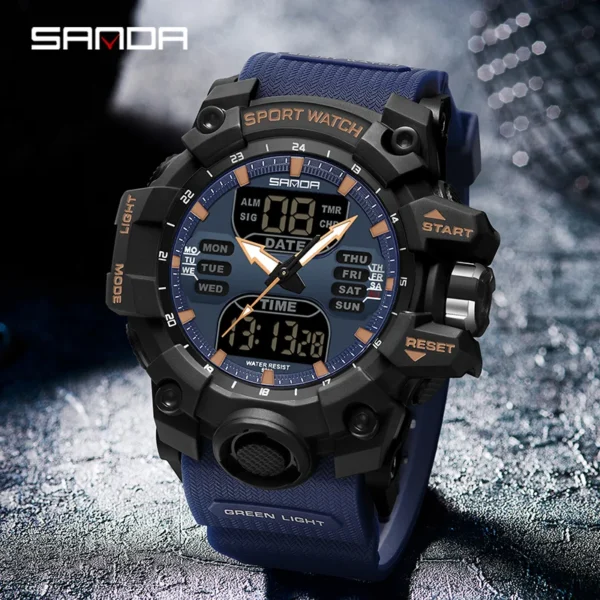 SANDA Sports Military Mens Watch Luxury LED Digital Watch Fashion Outdoor Electron Quartz Male Wristwatch Dual Display Men Clock - Image 2