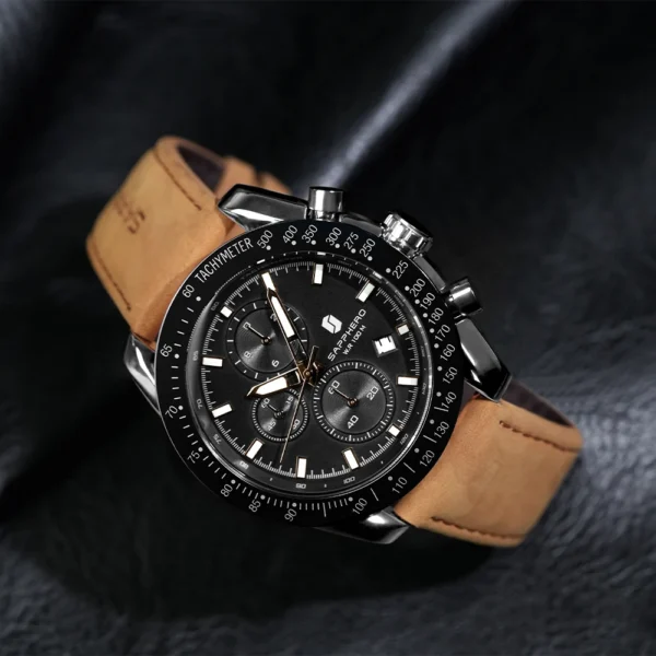 SAPPHERO Fashion Quartz Men Leather Watch Branded Luxury Men Chronograph Waterproof Clock Sports Watch - Image 3
