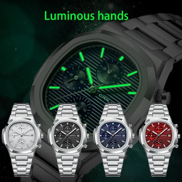 CRRJU Brand Man Watches Luxury Sporty Chronograph Wristwatches for Men Quartz Stainless Steel Band Clock Luminous Hands - Image 2