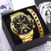 Kegllect Men Watches Business Chronograph Watch Luxury Gold Stainless Steel Quartz Wristwatch