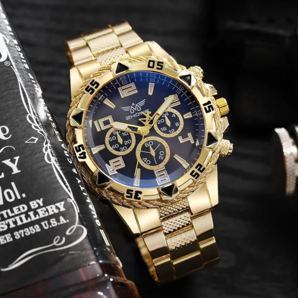 Luxury Golden Men Watch 2023 New Fashion Casual Stainless Steel Quartz Wristwatch Analog Male Business Clock Relogio Masculino - Image 3