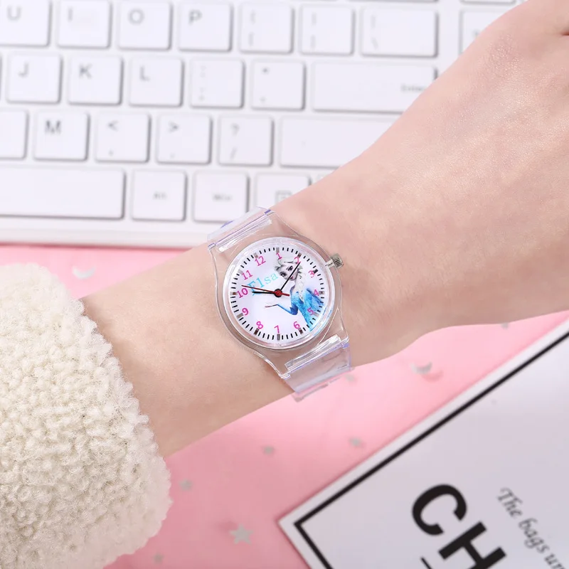 Disney Princess Elsa Children Watches for Girls Transparent strap Kids Quartz Clock Reloj Infantil Wristwatches Dropshipping - Image 4