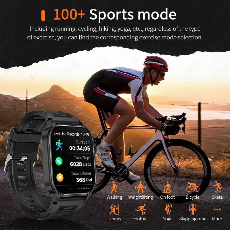 LIGE Health Smart Watch Men Bluetooth Call Sport Fitness Watch AI Voice Men For Xiaomi Huawei Smartwatch Night LED Flashlight - Image 6