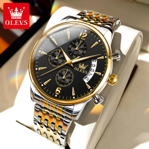 OLEVS Men's Watches Classics Three Small Dial Original Quartz Watch for Man Waterproof Stainless Luminous Date Fashion Trend - Image 5