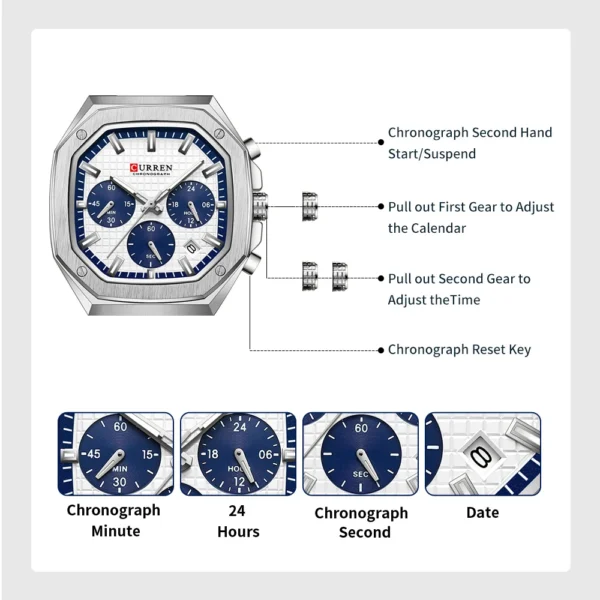CUREEN Fashion Date Quartz Men Watches Top Brand Luxury Male Clock Chronograph Sport Mens Wrist Watch Relogio Masculino - Image 3
