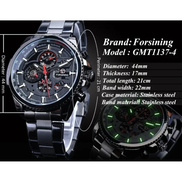 Forsining Top Men's Watches Military Stainless Steel Waterproof Date Week Display Brand Automatic Mechanical Watch for Men - Image 4